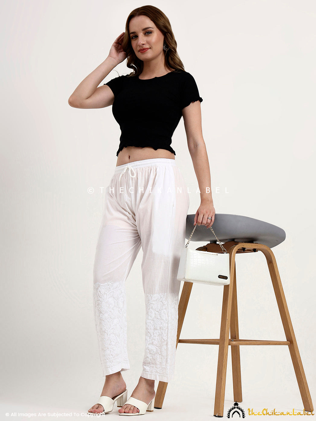 Comfortable chikankari palazzo bottom designed with traditional embroidery for casual and festive looks.