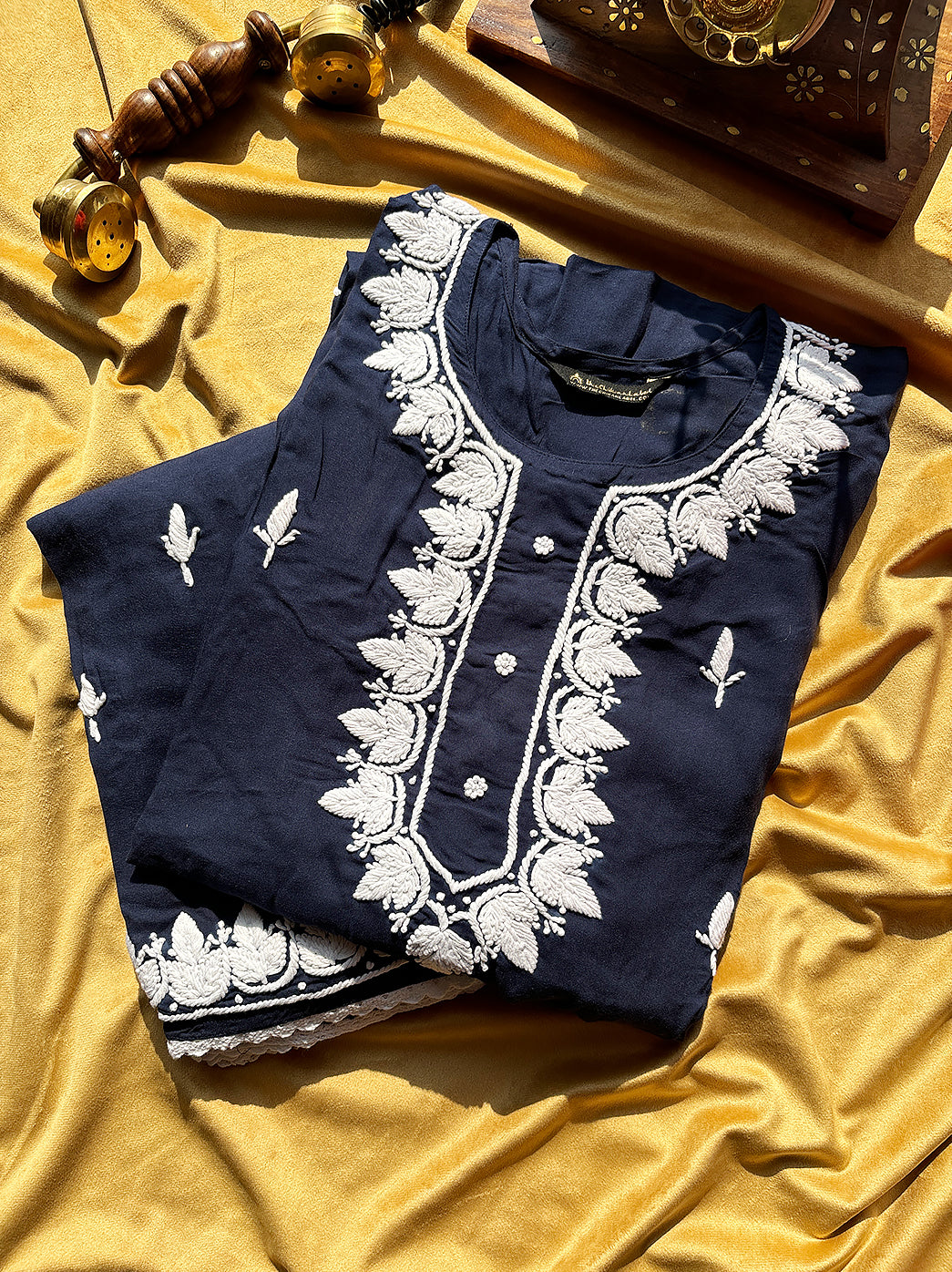 “Modal straight kurti palazzo set featuring authentic Lucknowi chikankari embroidery for women”