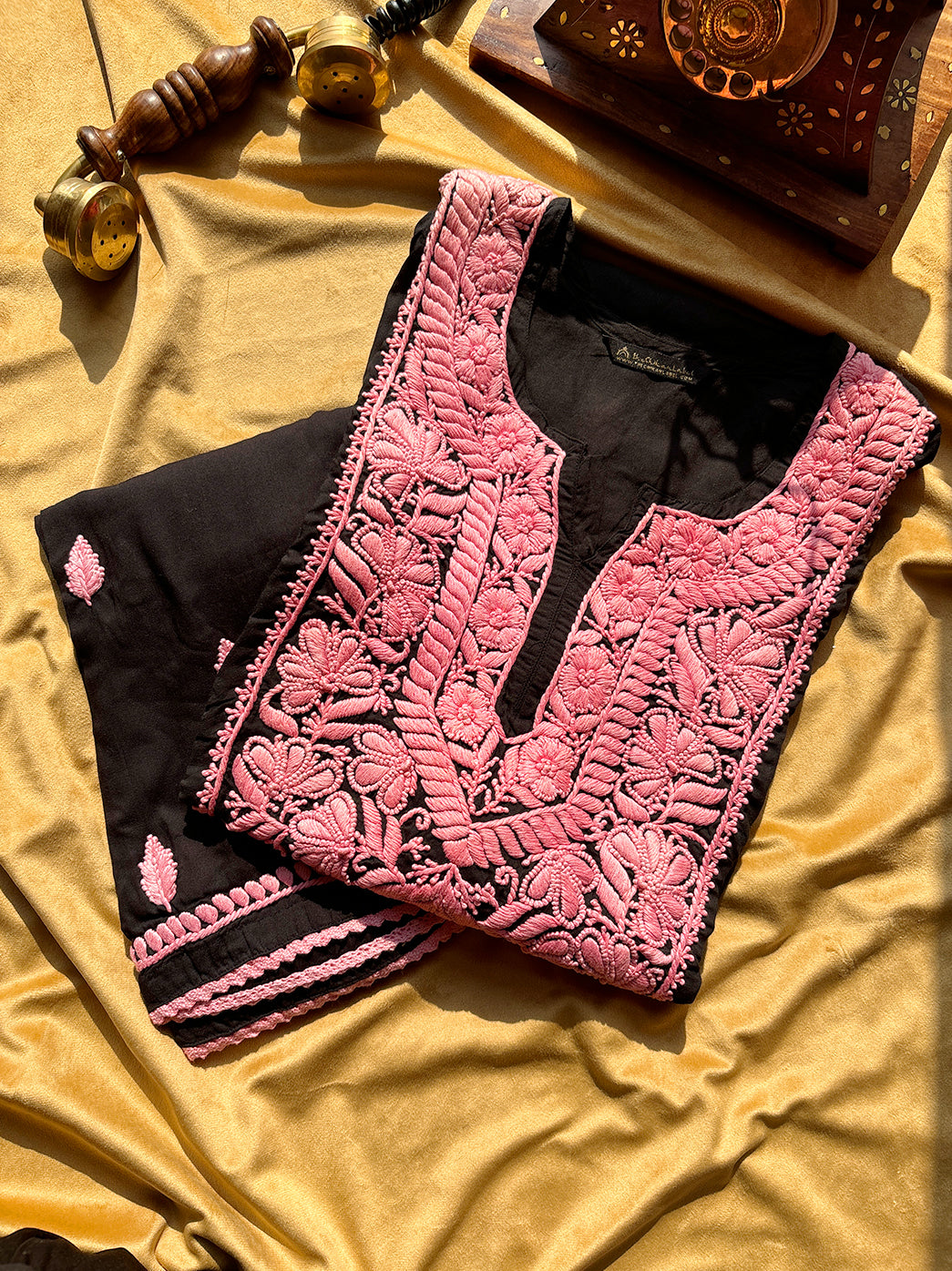 “Modal straight kurti palazzo set featuring authentic Lucknowi chikankari embroidery for women”