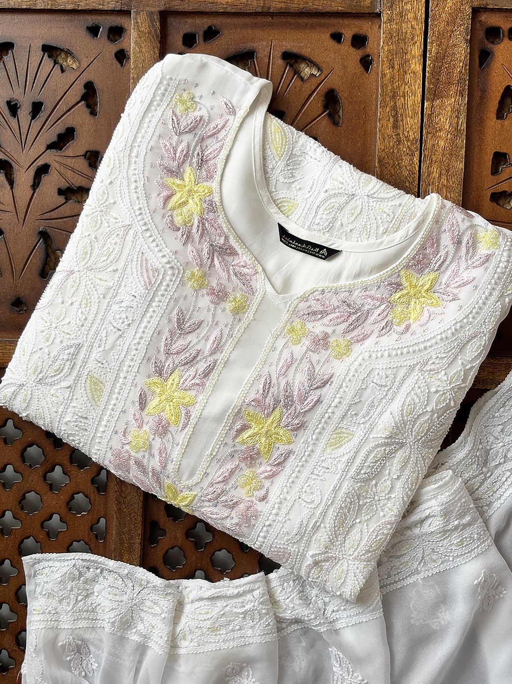 Afifa Viscose Chikankari Kurti with Dupatta  - White Multi