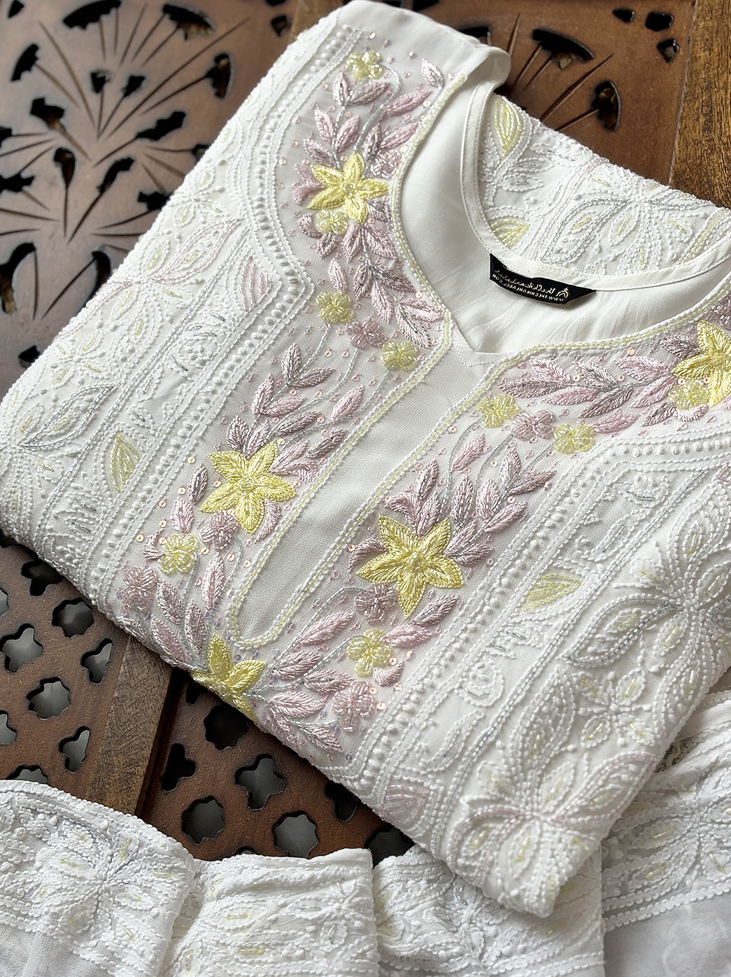 Afifa Viscose Chikankari Kurti with Dupatta  - White Multi