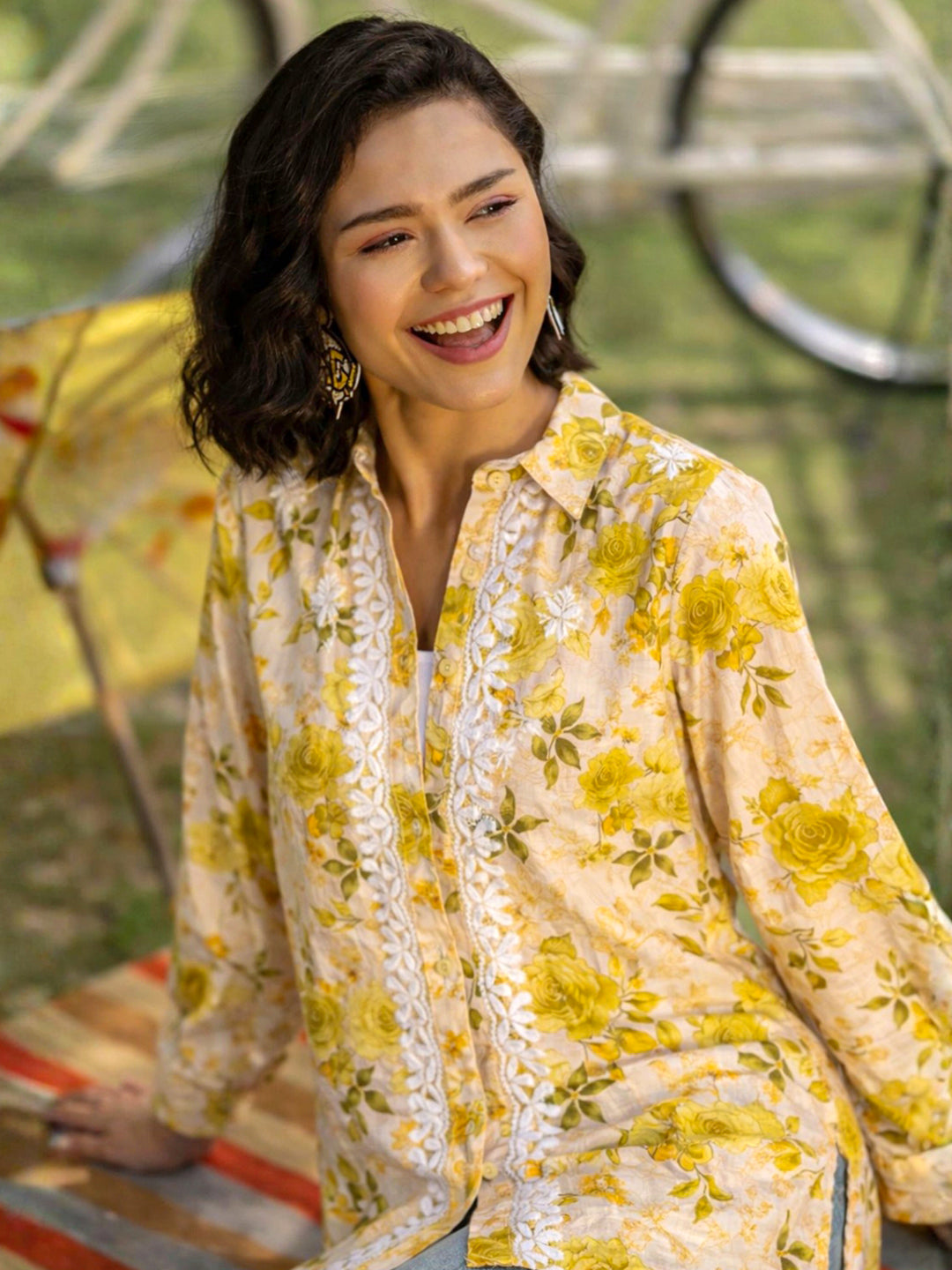 Ahana Mulmul Cotton Chikankari Shirt - Green