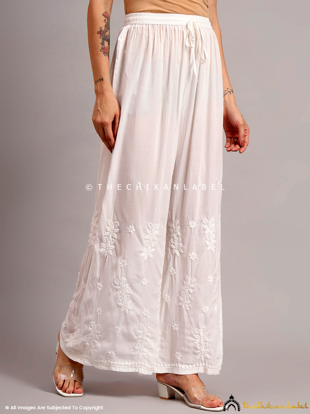 Trending bottom with chikankari embroidery on premium modal fabric, styled as a versatile ethnic wear staple

