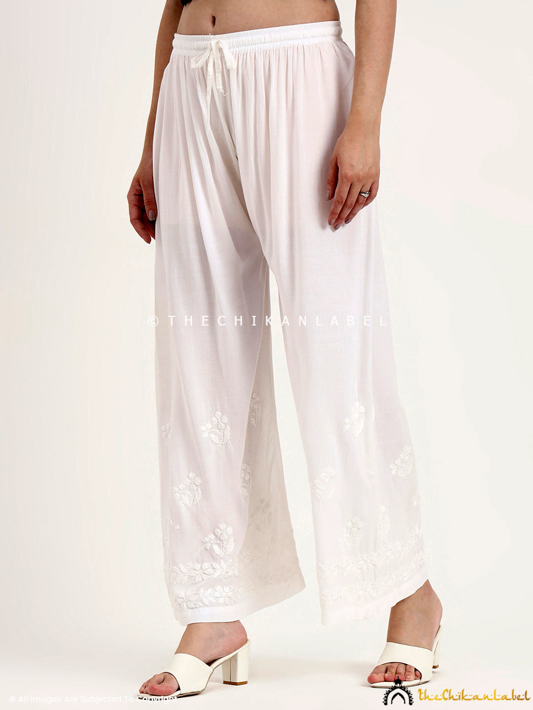 Hand embroidered chikankari rayon palazzo ideal for women’s ethnic wear collection.