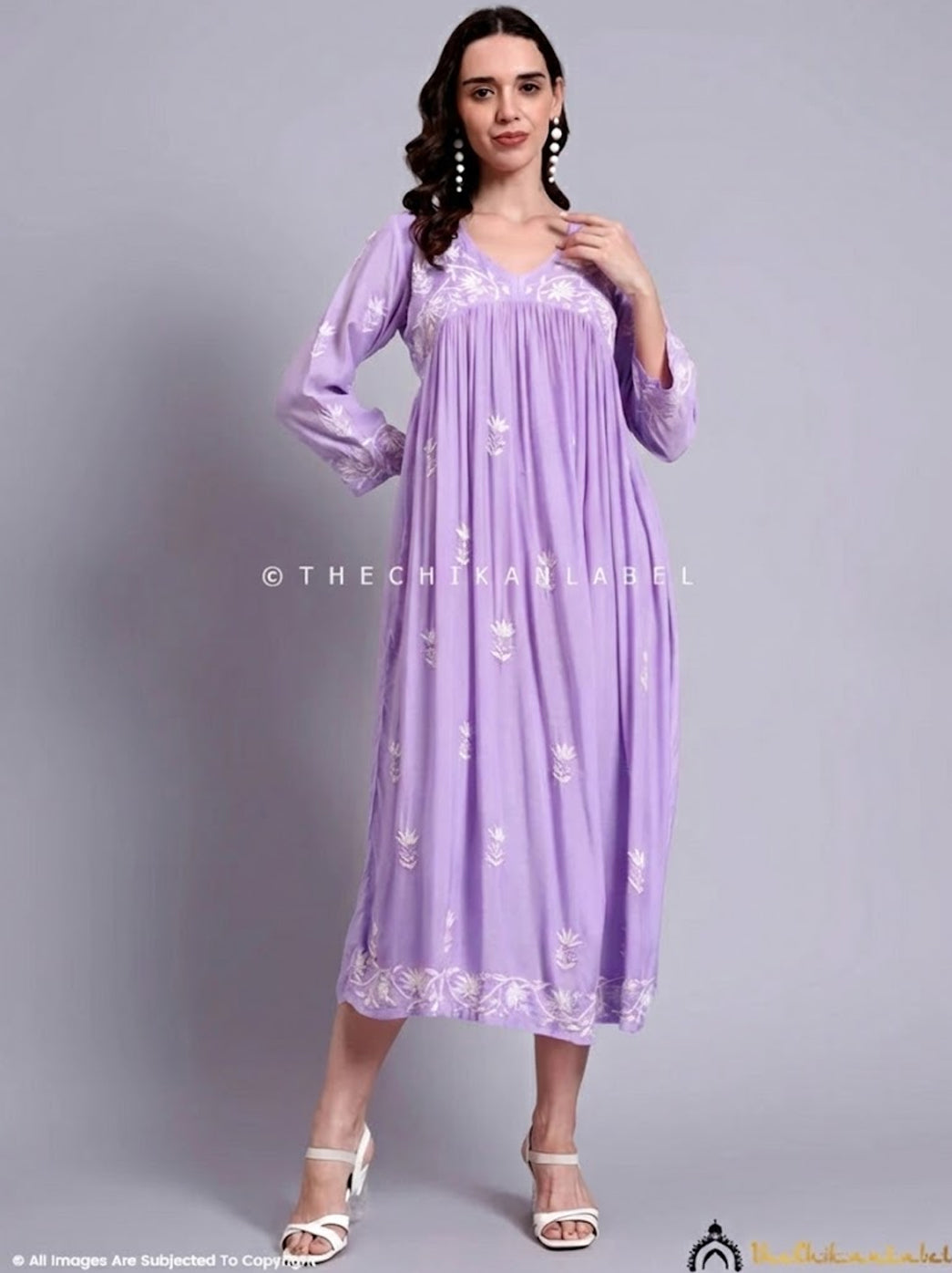 Alia Muslin Chikankari Anarkali - Lavender