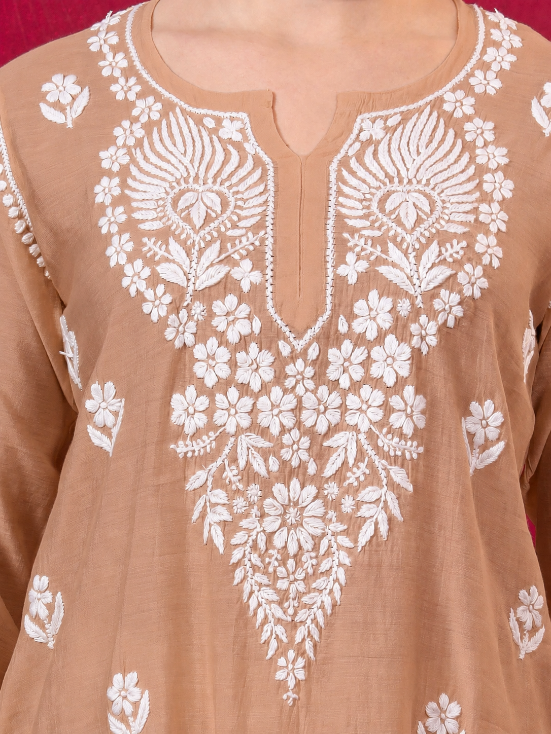 Alina Chanderi Chikankari Kurta Farshi Salwar Set - Beige