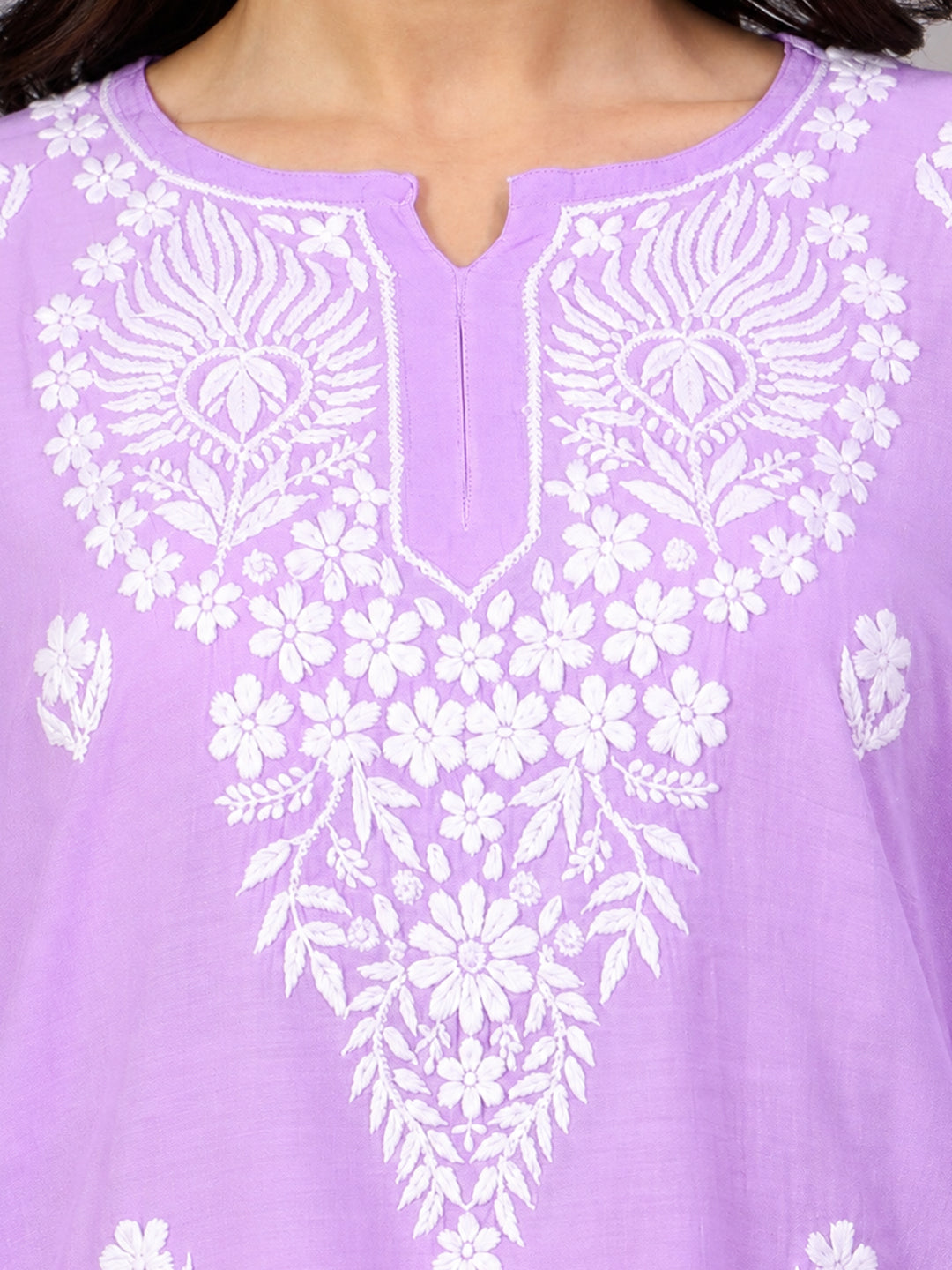 Comfortable regular wear Chikankari set featuring an embroidered Chanderi kurta and coordinated farshi-style pants for a refined traditional Indian look.