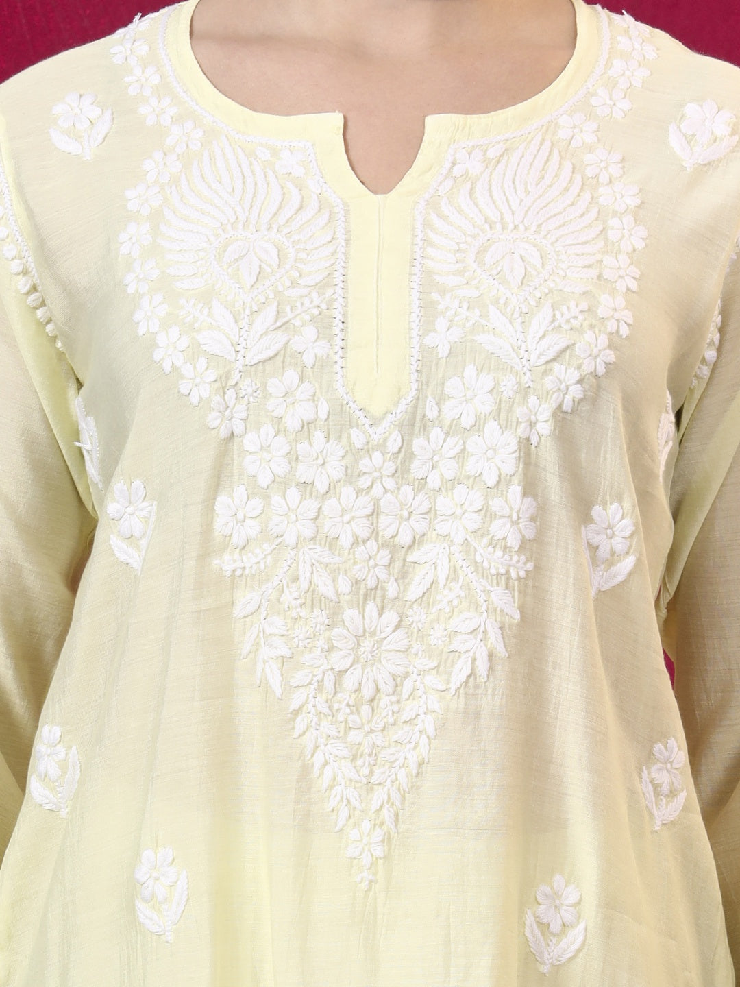 Alina Chanderi Chikankari Kurta Farshi Salwar Set - Lime Yellow