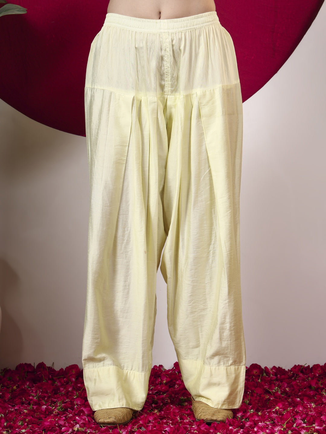 Alina Chanderi Chikankari Kurta Farshi Salwar Set - Lime Yellow