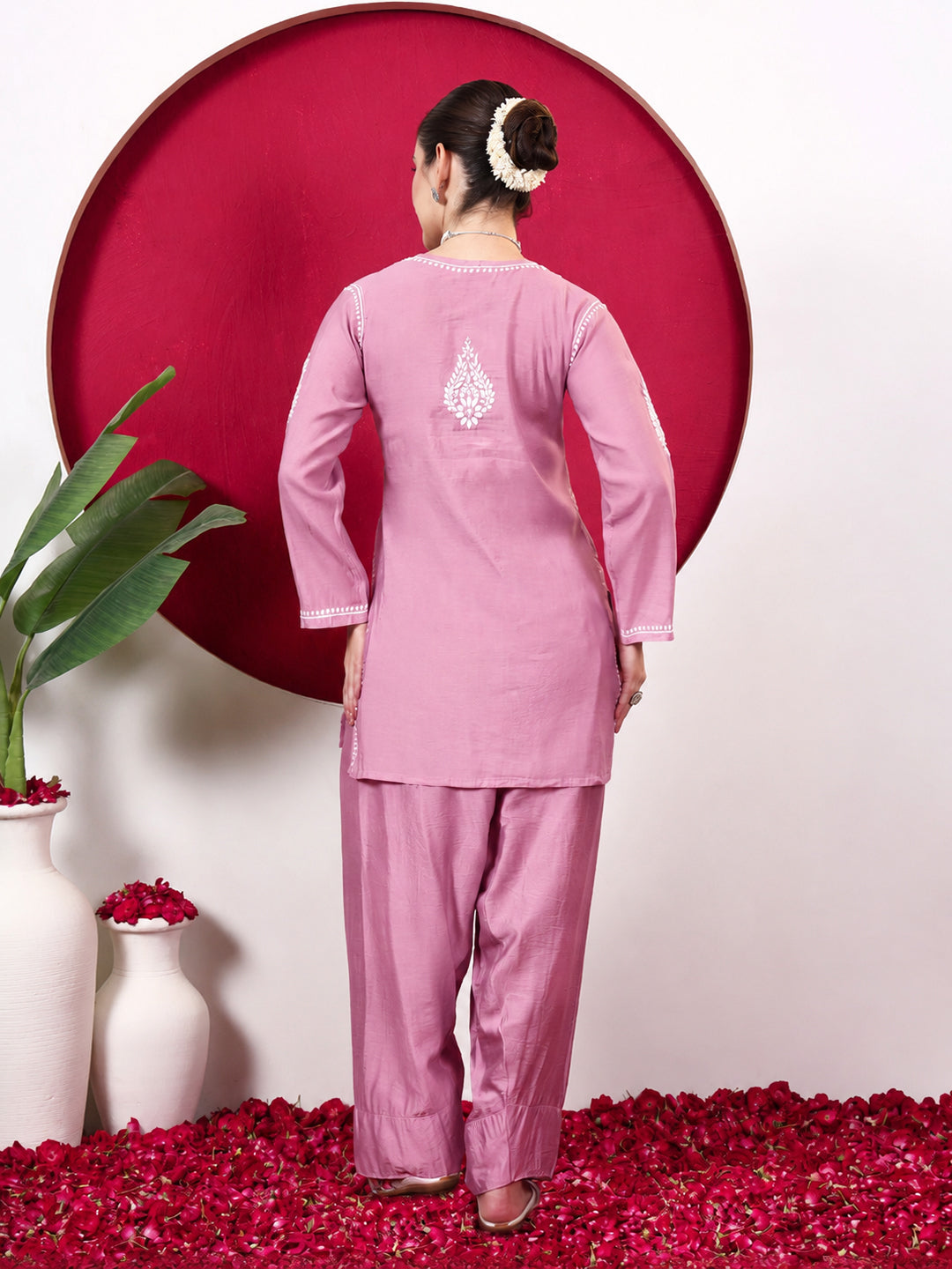 Alina Chanderi Chikankari Kurta Farshi Salwar Set - Mauve