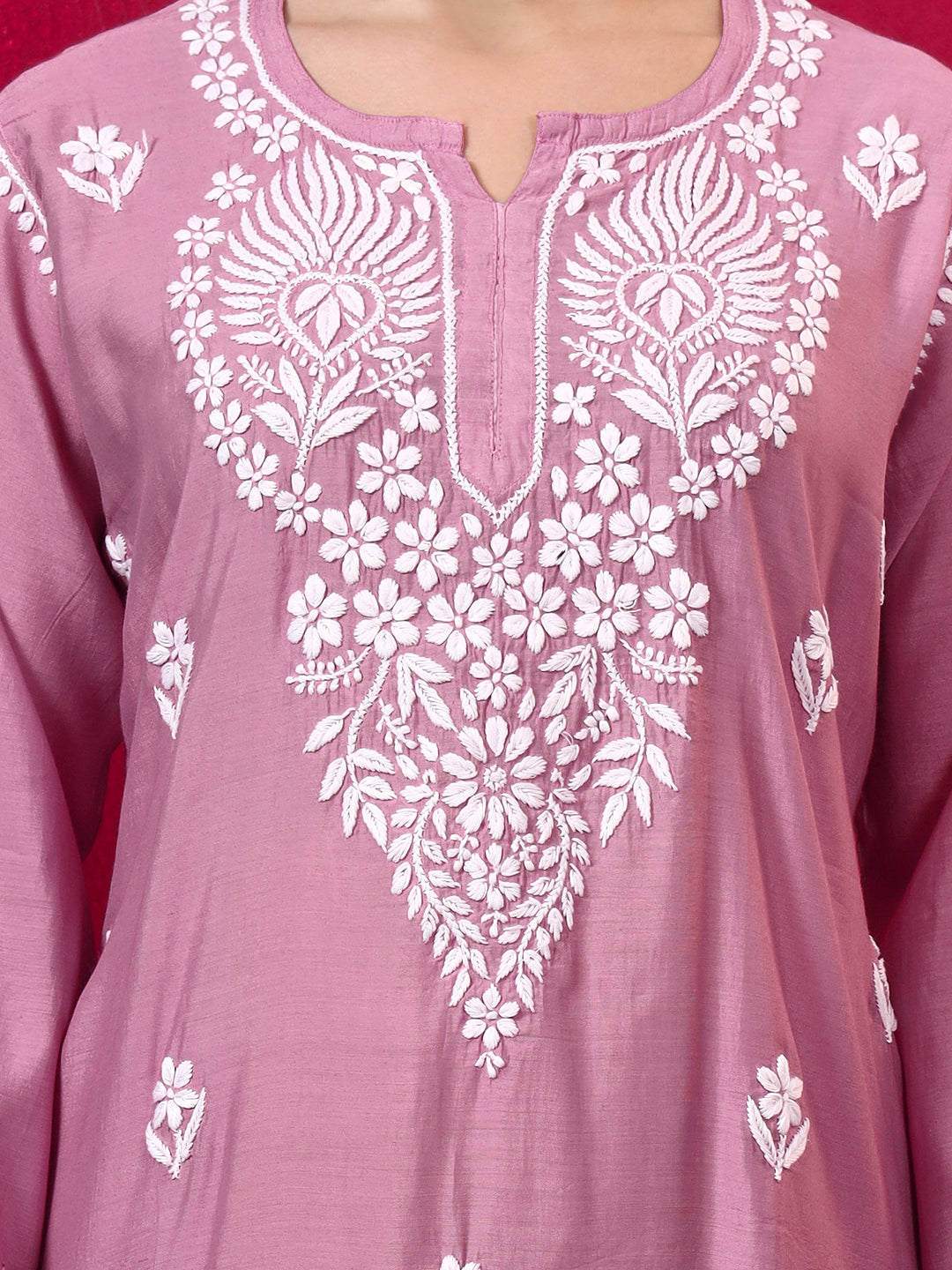 Alina Chanderi Chikankari Kurta Farshi Salwar Set - Mauve