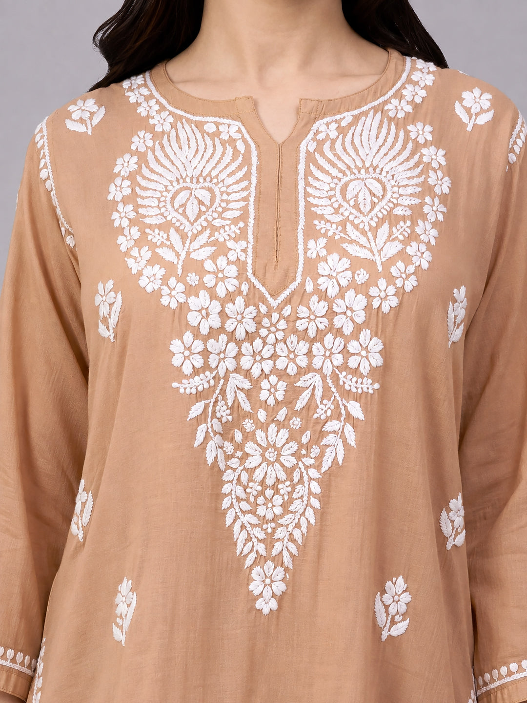 Comfortable regular wear set featuring a Chanderi kurta with traditional Chikankari embroidery and an easy-to-wear farshi bottom for everyday ethnic looks.