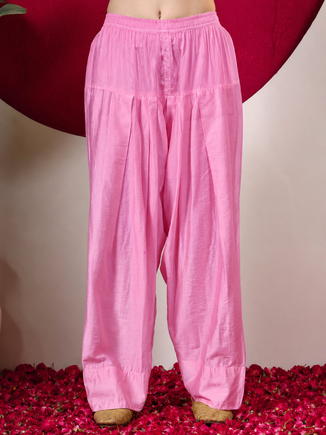 Alina Chanderi Chikankari Kurta Farshi Salwar Set - Pink