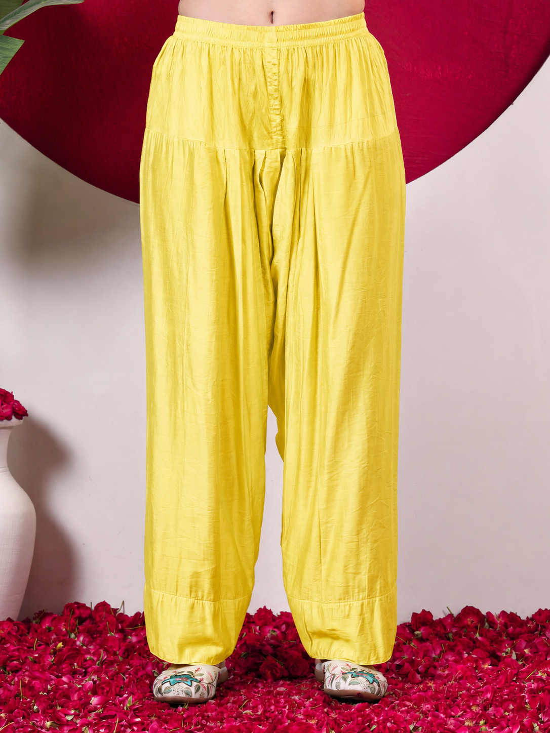 Alina Chanderi Chikankari Kurta Farshi Salwar Set - Yellow
