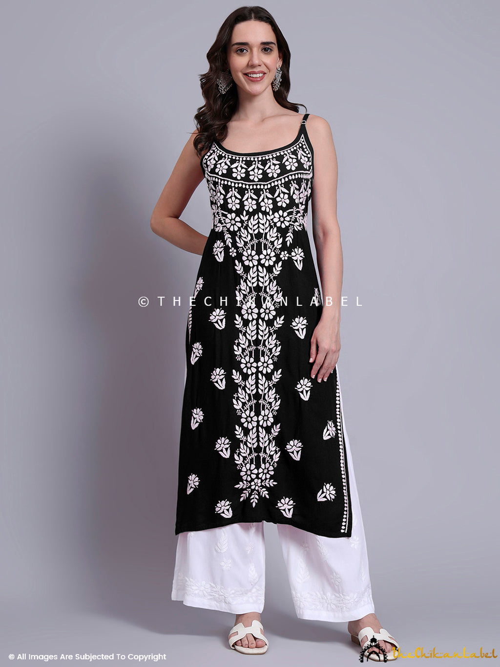 Black Modal Long Strappy Chikankari Kurta | Trending Strappy Kurta for ...