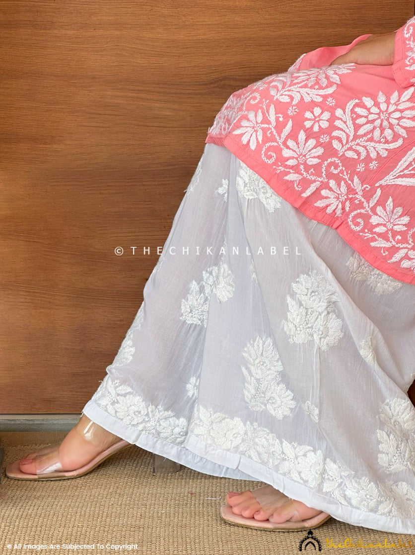 Ameeya White Modal Chikankari Straight Palazzo,Chikankari Straight Palazzo in Modal Fabric For Women