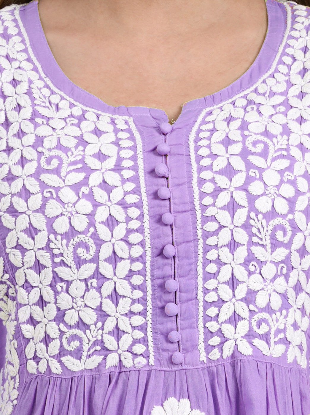 Amulya Cotton Chikankari Nyra Cut Straight Kurti - Lavender