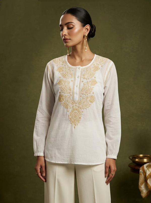 Anaisha mulmul cotton chikankari shirt with intricate hand embroidery on soft breathable fabric for everyday wear