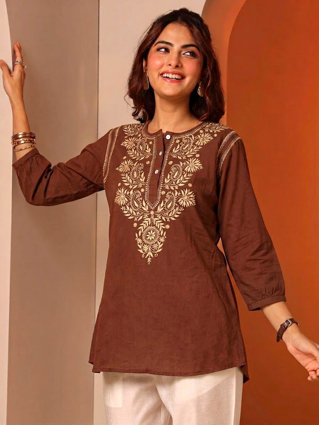 Soft fabric chikankari kurti with intricate handcrafted embroidery and comfortable straight fit, ideal for workwear and casual ethnic fashion.