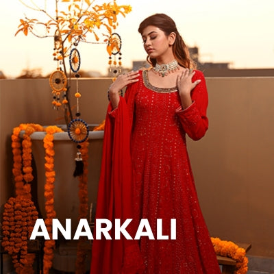 Buy Scakhi Pink Organza Chikankari Anarkali Suit (Set of 3) online