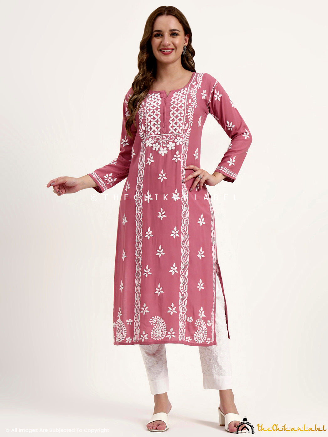 Artisan-made chikankari embroidery kurti in rayon fabric for modern ethnic wardrobe.