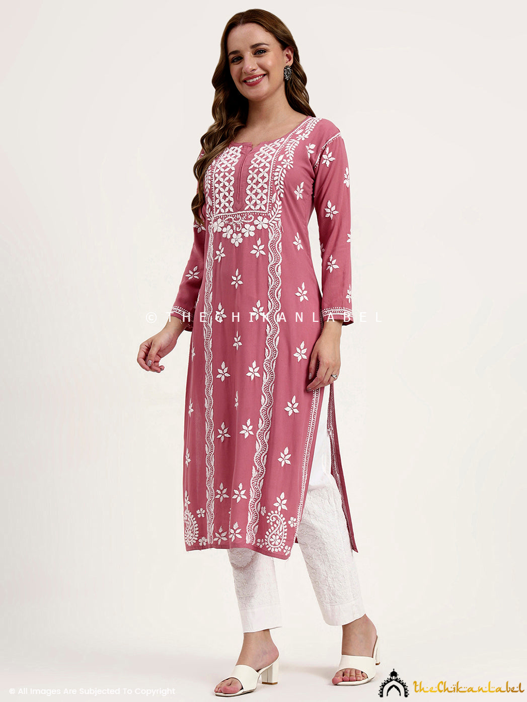 Premium rayon chikankari straight kurti with intricate hand embroidery for women’s ethnic wear.
