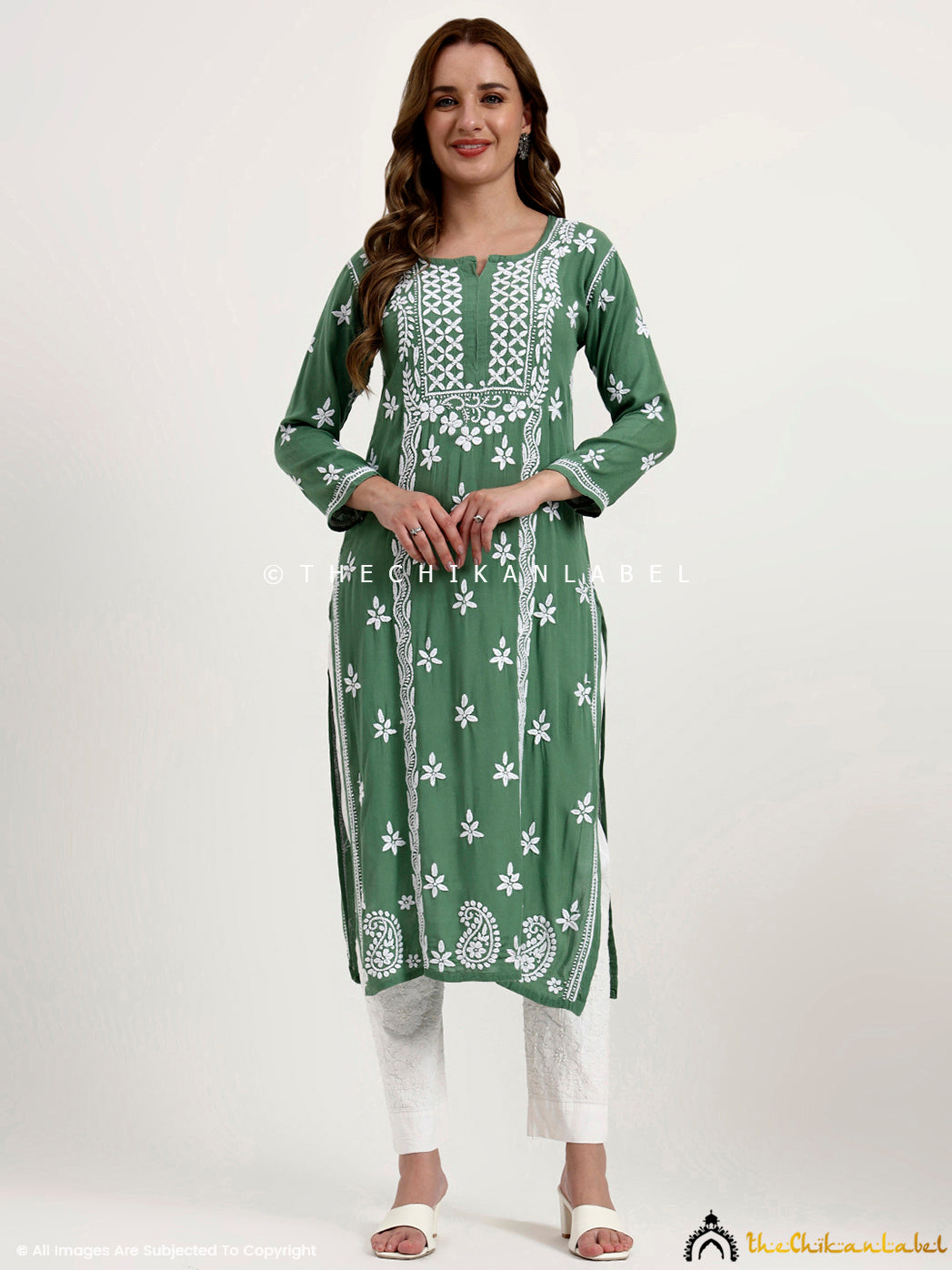 Premium rayon chikankari straight kurti with intricate hand embroidery for women’s ethnic wear.