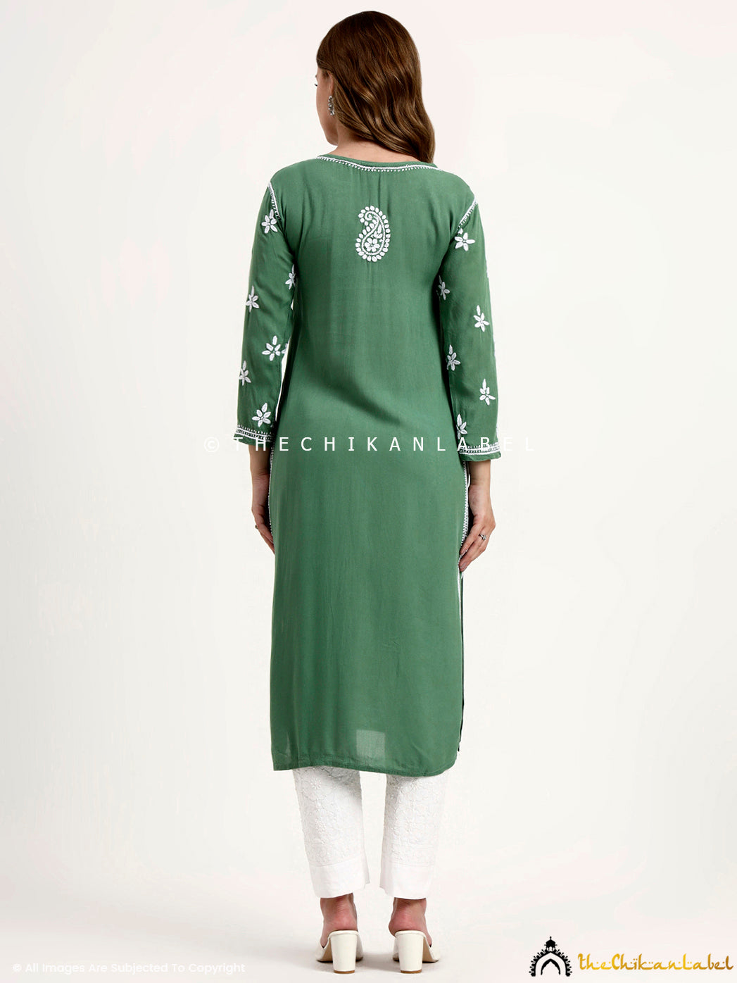 Trending women kurta in rayon with authentic hand-embroidered chikankari floral motifs.