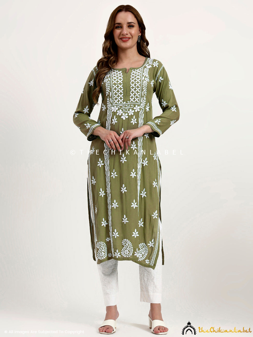 Lightweight rayon chikankari straight kurti perfect for casual, festive, and office wear.
