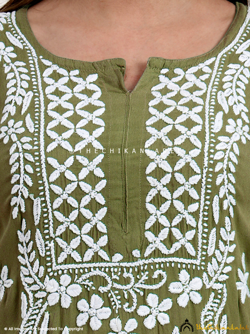 Traditional chikankari work on rayon kurti offering comfort with artisanal elegance.