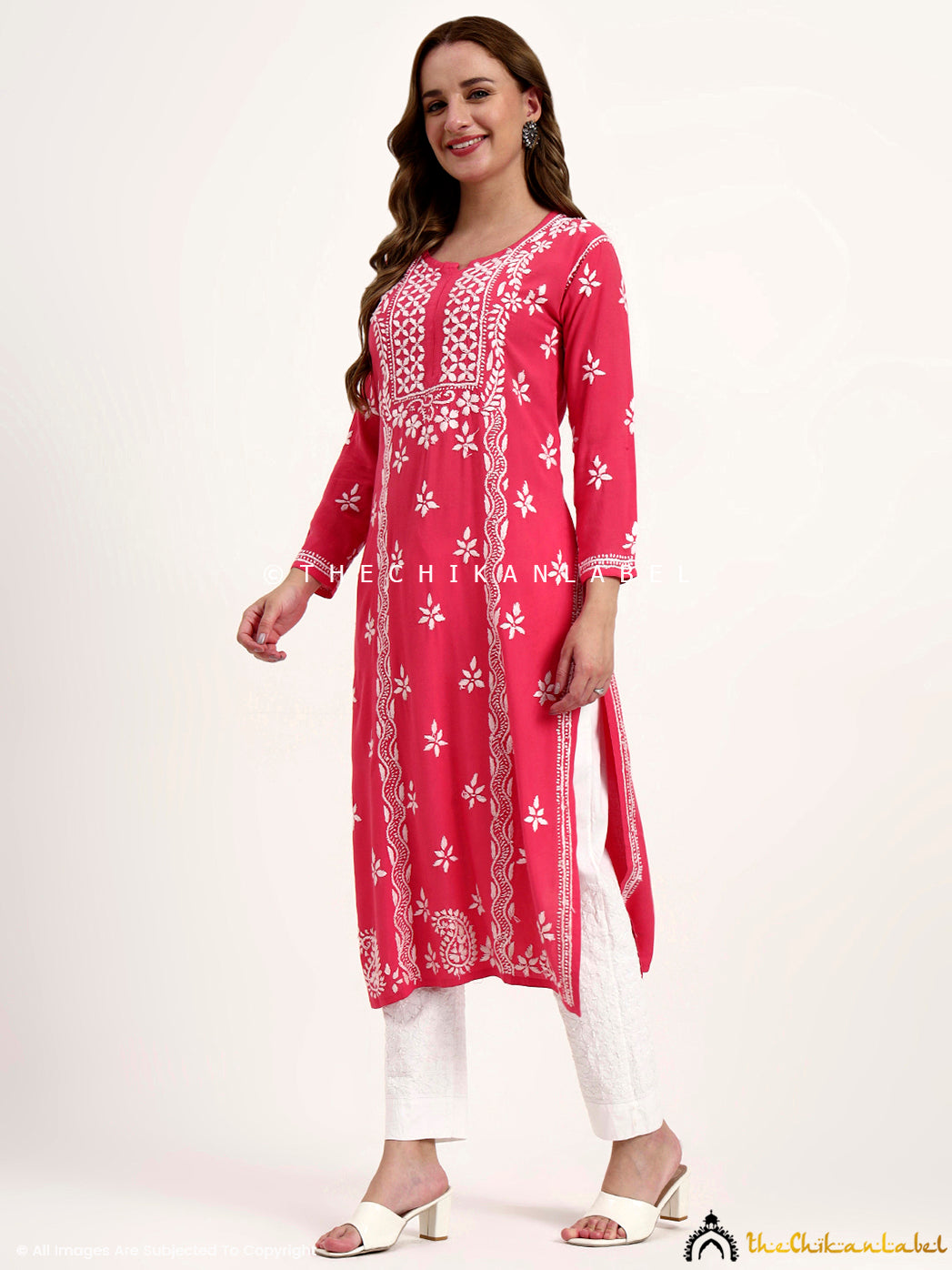 Classic chikankari straight kurti for women made from breathable rayon fabric.