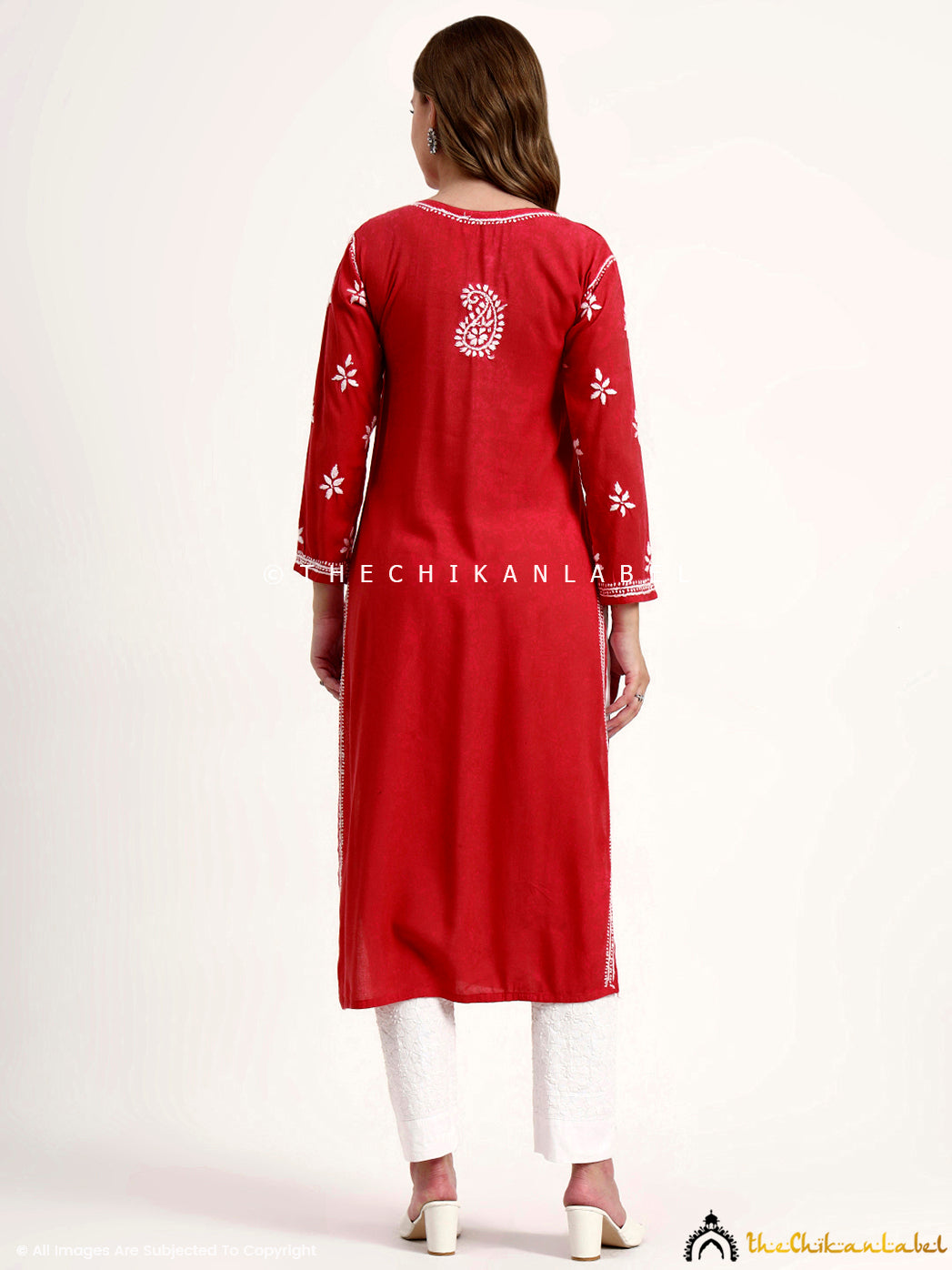 Traditional chikankari work on rayon kurti offering comfort with artisanal elegance.