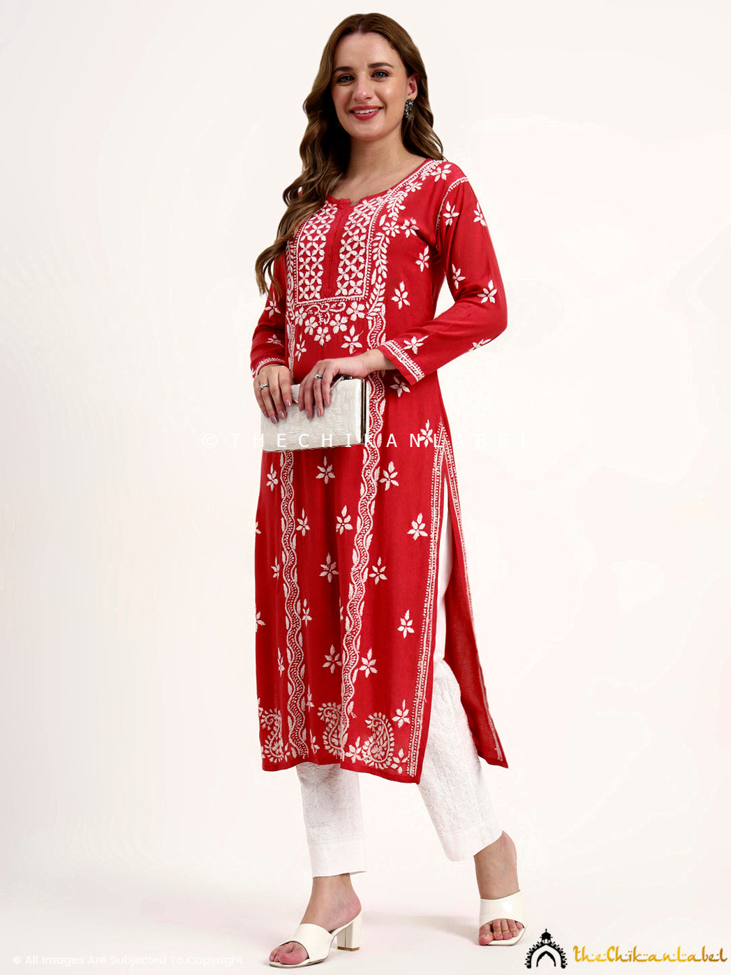 Designer chikankari straight kurti made in rayon fabric for timeless ethnic fashion.