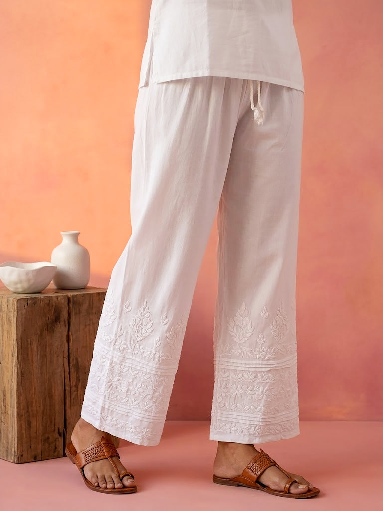 premium rayon chikankari palazzo pants for women straight silhouette breathable daily wear bottom