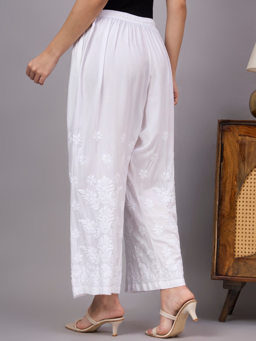 Premium Chikankari Palazzo crafted in soft rayon fabric with handcrafted embroidery details and elegant traditional design for women