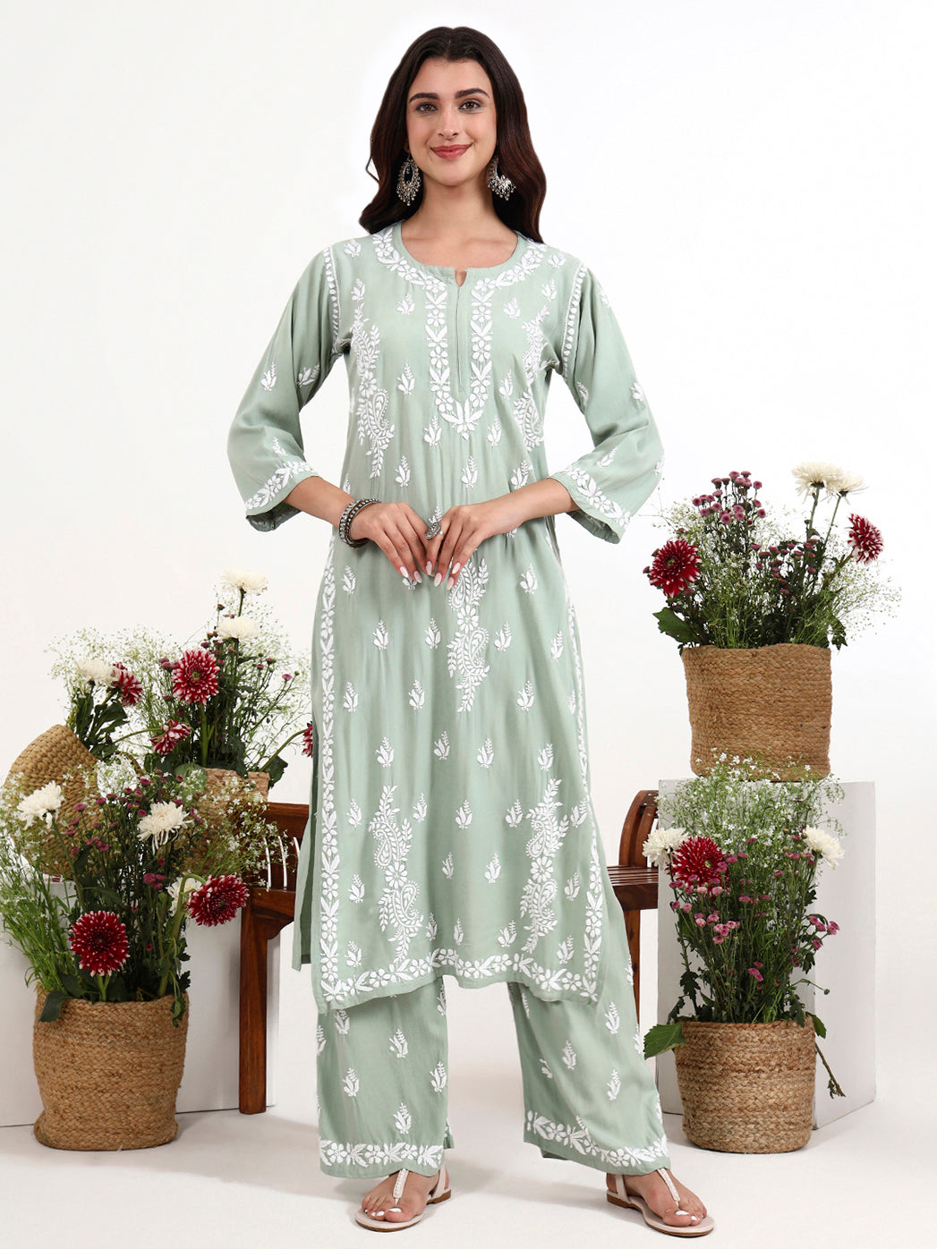 Elegant chikankari kurti palazzo set designed for timeless ethnic wardrobe collection