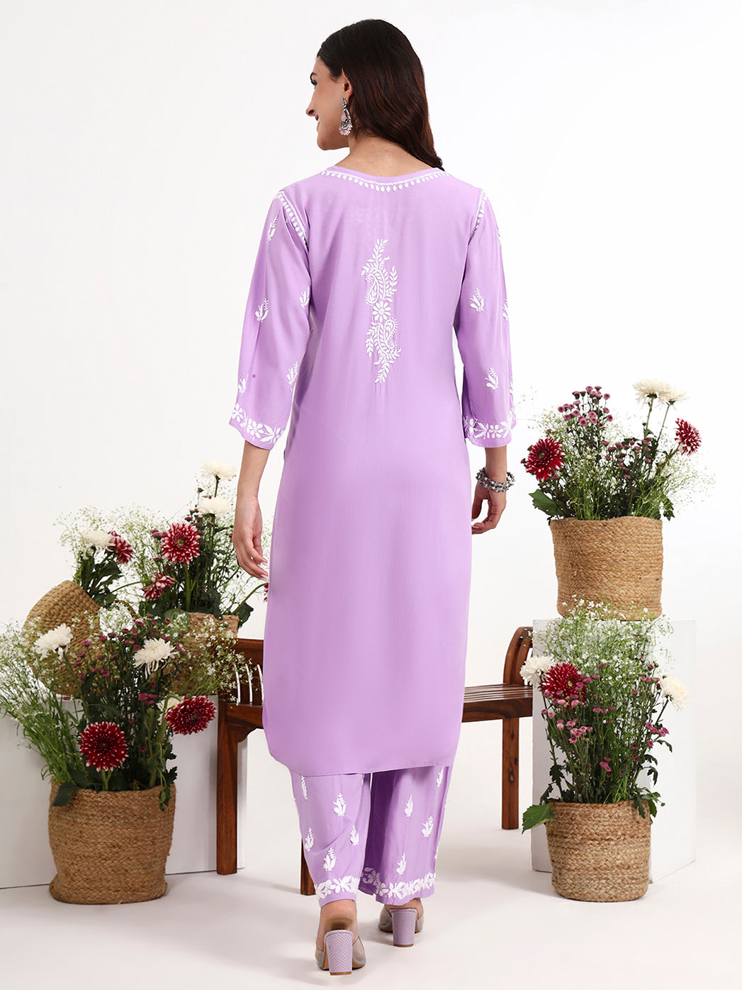 Elegant women ethnic wear chikankari kurta set with detailed hand embroidery work
