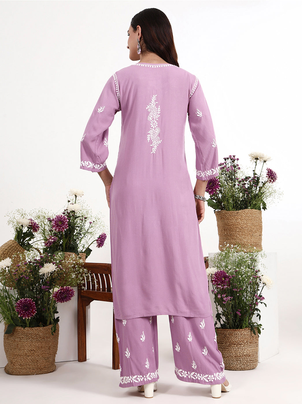 Modern chikankari kurti palazzo set designed for casual outings and office wear