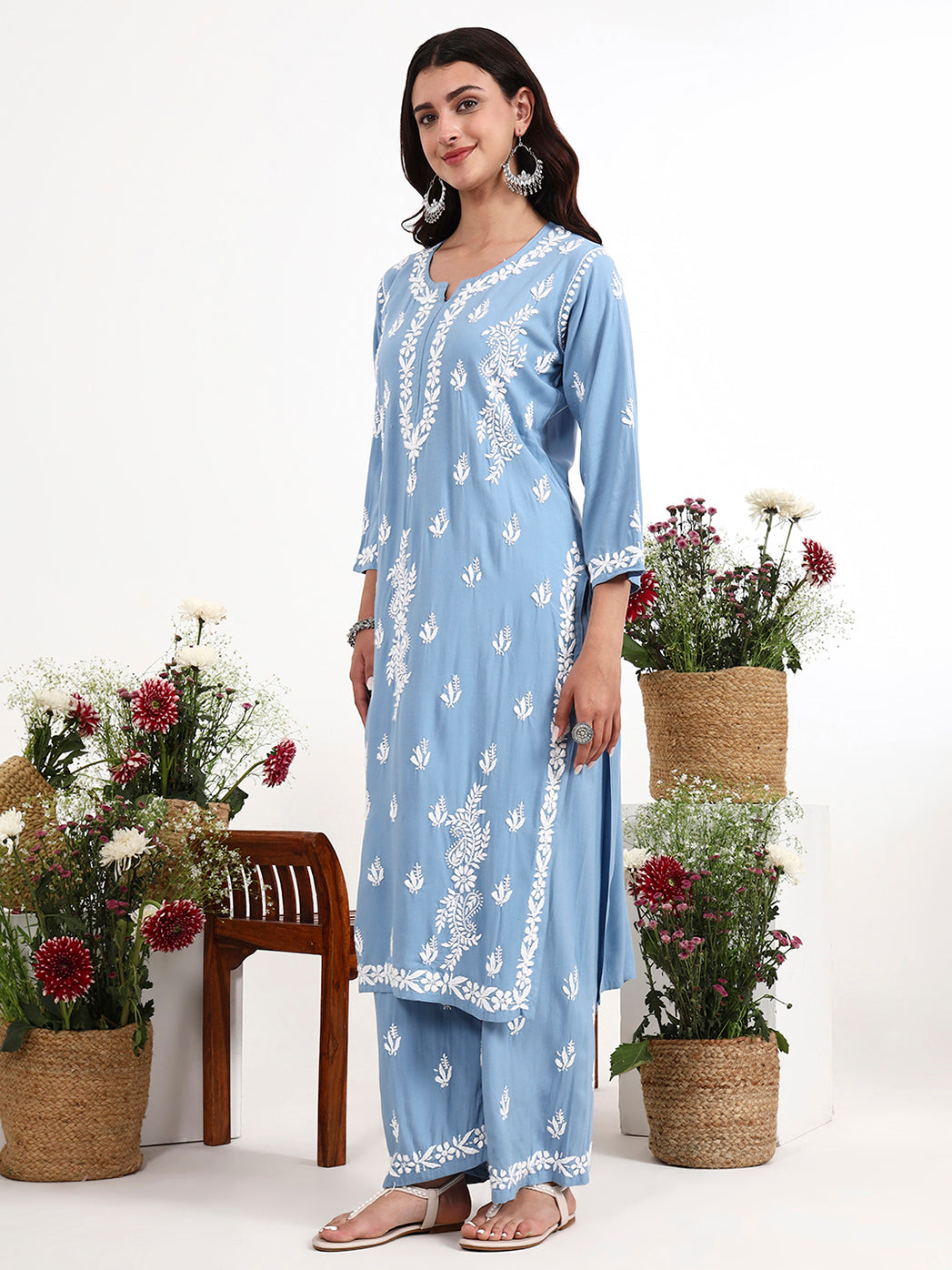 Classic chikankari kurti set for women featuring breathable material and traditional design