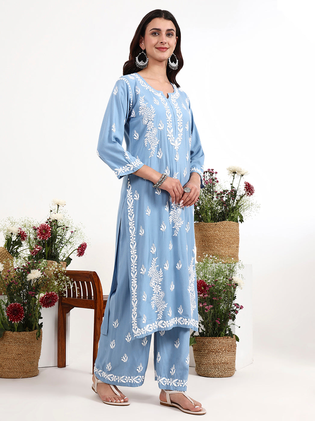 Lightweight chikankari kurta palazzo set designed for comfort and timeless ethnic style