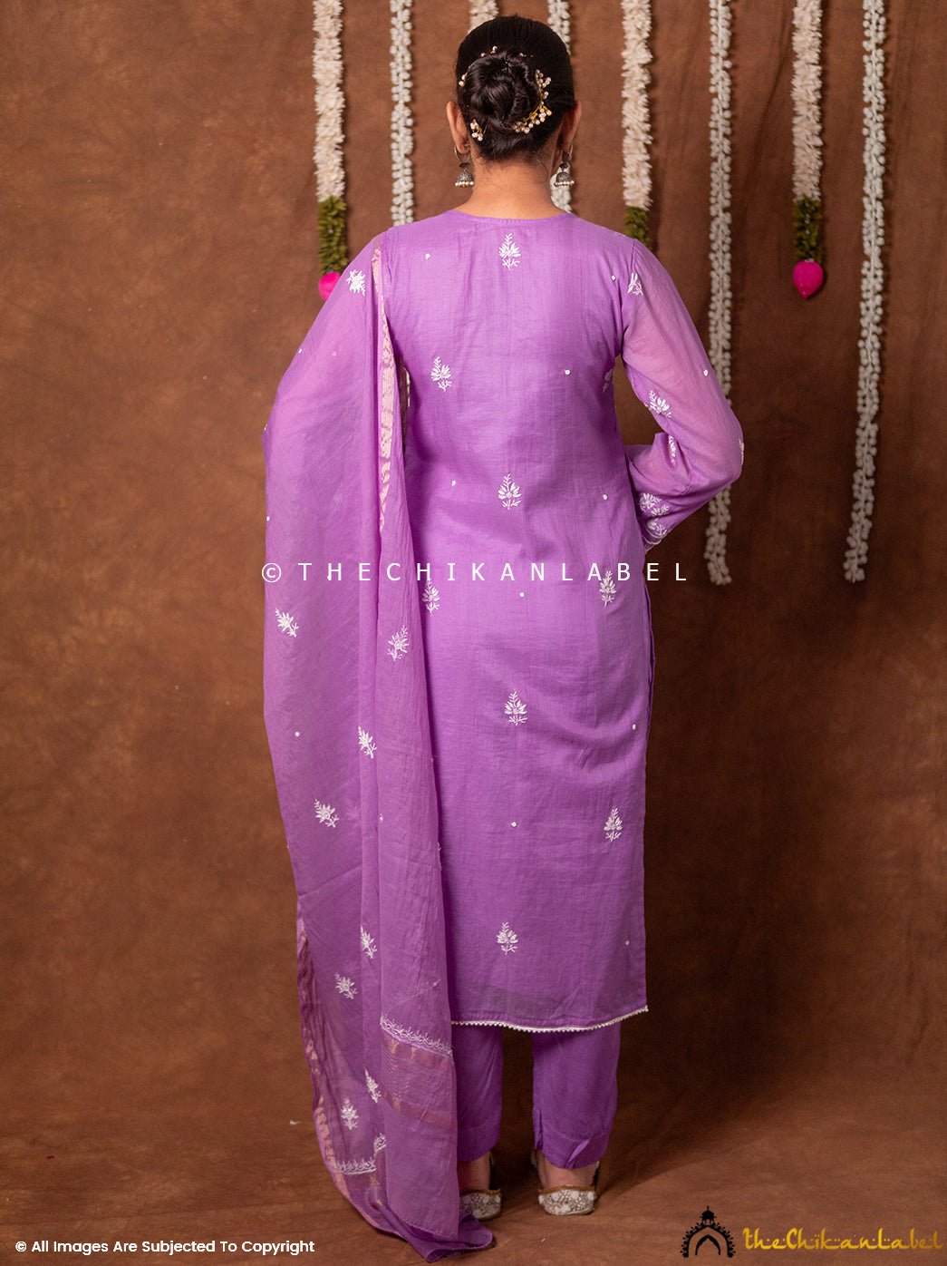 Arzoo Mul Chanderi Chikankari Kurta Set with Dupatta - Lilac