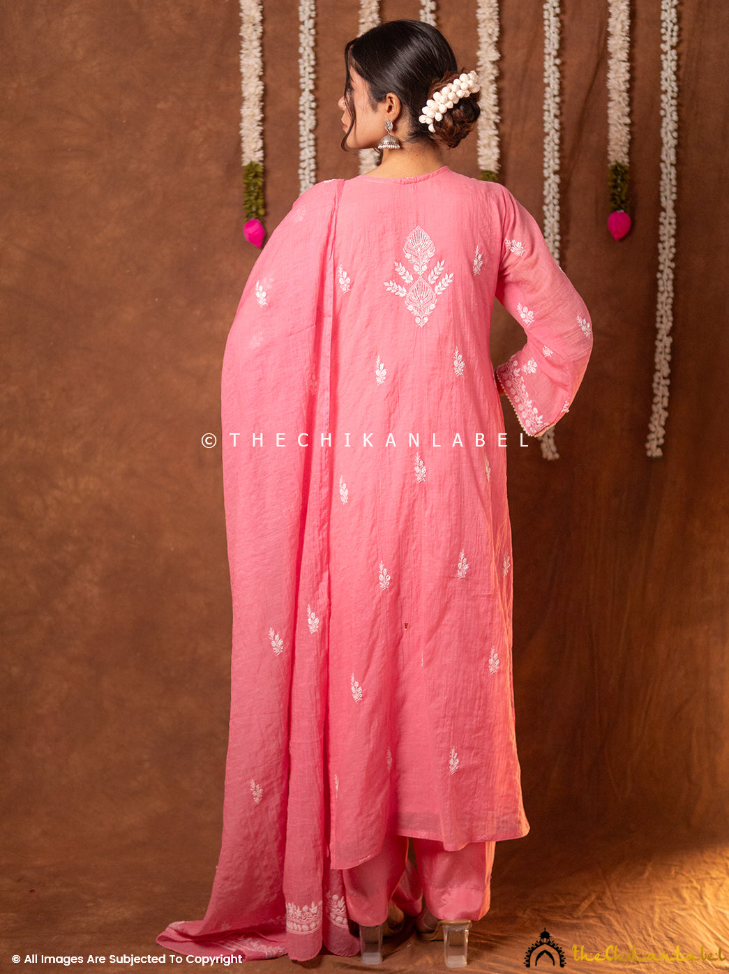 Arzoo Mul Chanderi Chikankari Kurta Set with Dupatta - Peach