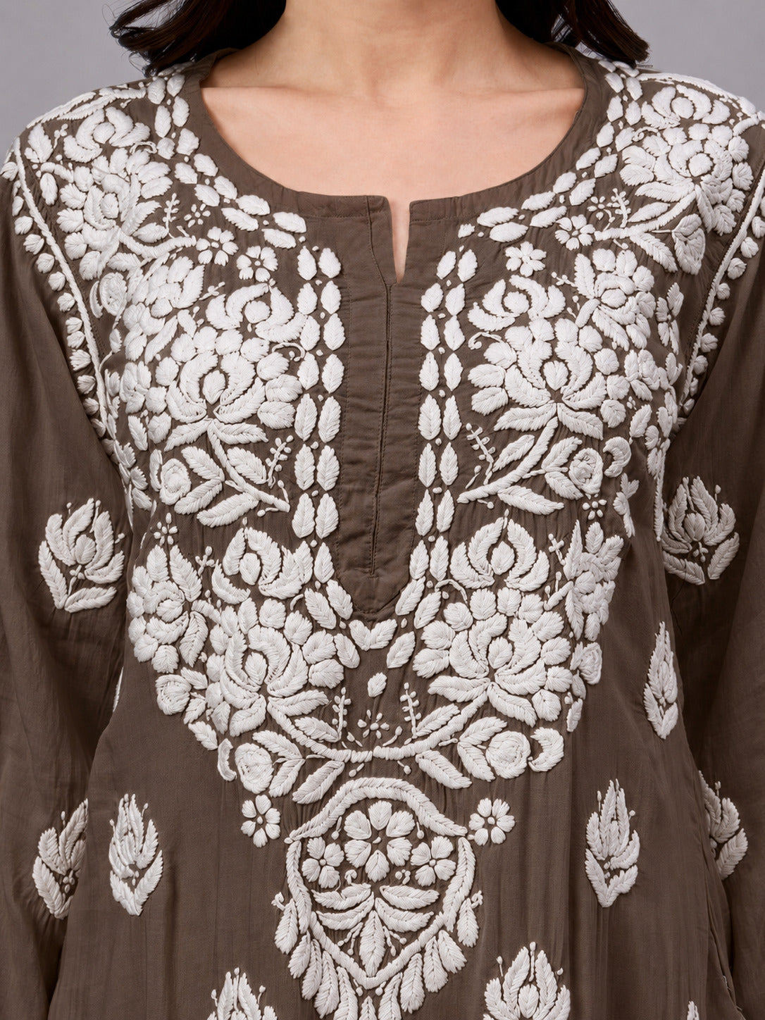 Najat Modal Chikankari Kurti Palazzo Set - Brown