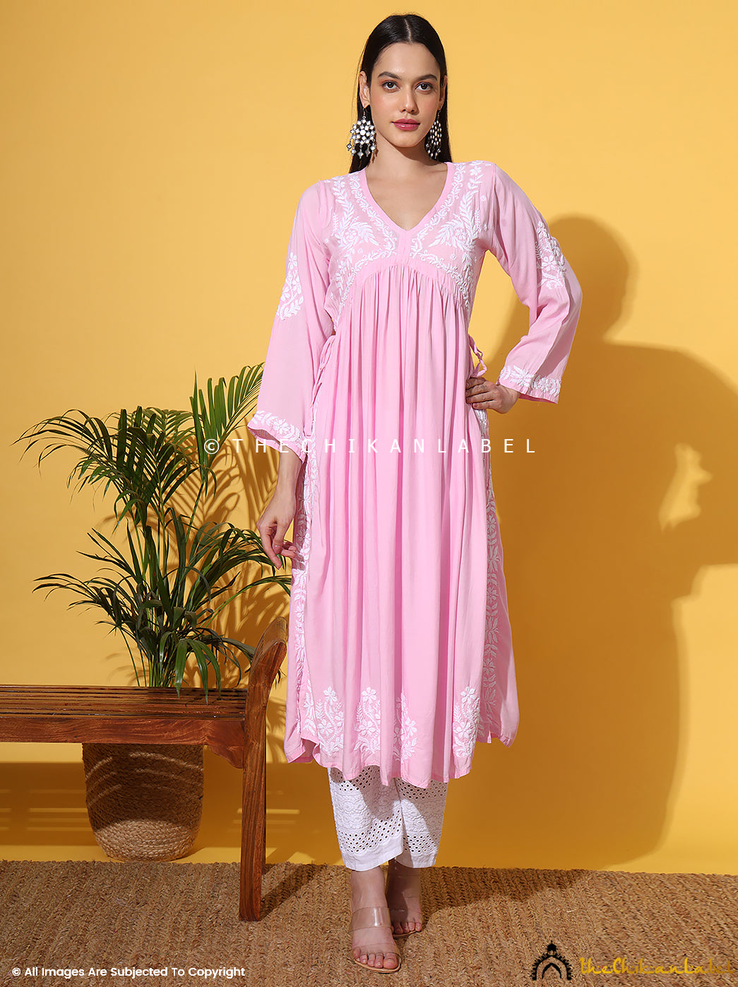 Baby Pink Nayra Modal Chikankari Anarkali