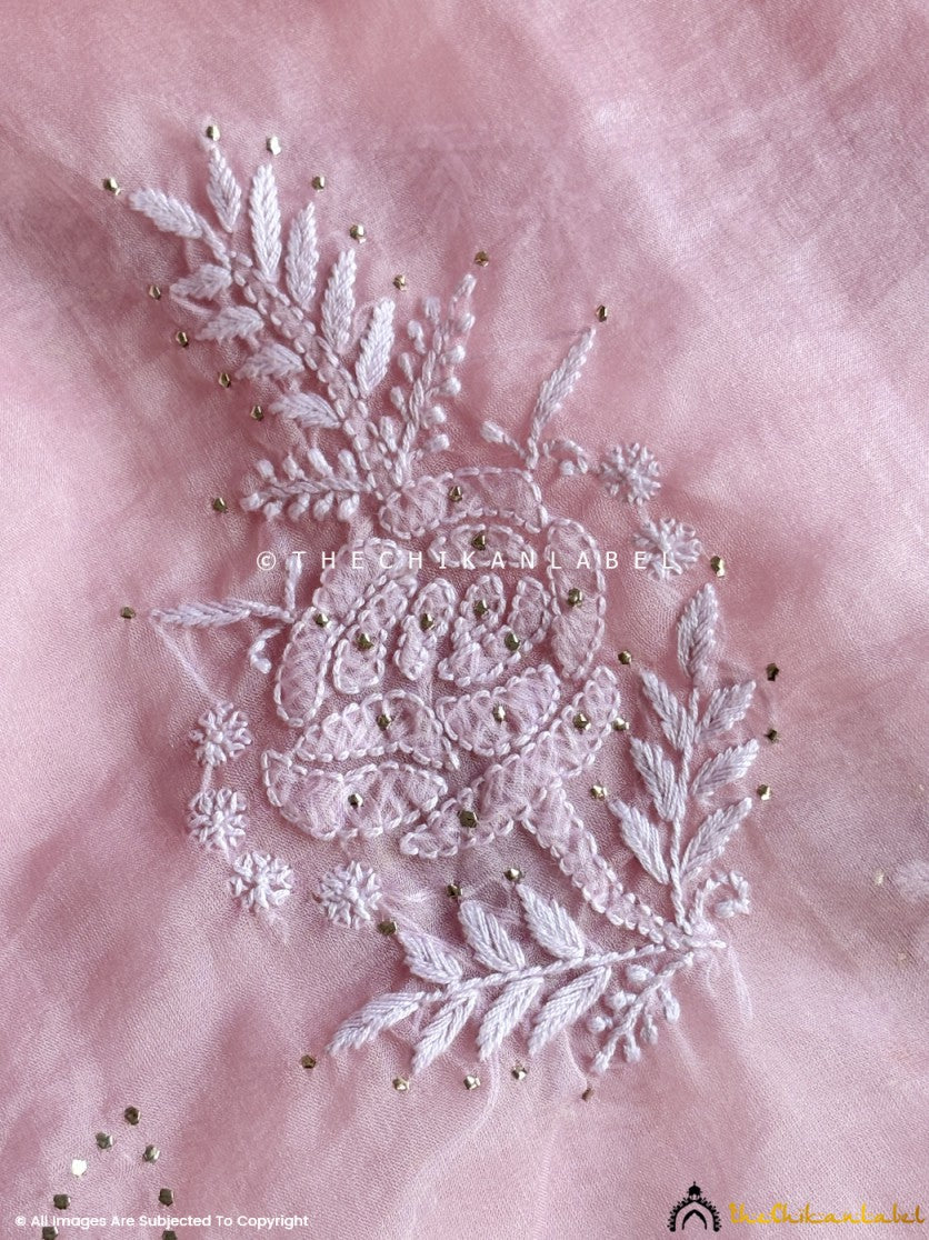 Baby Pink Ahilya Organza Chikankari A-Line Kurta with Dupatta