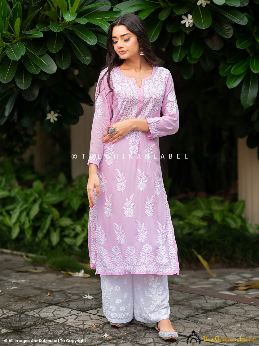 Women Self Design Cotton Straight Kurti Pant Set (White Pink) - One Minute  Bazaar
