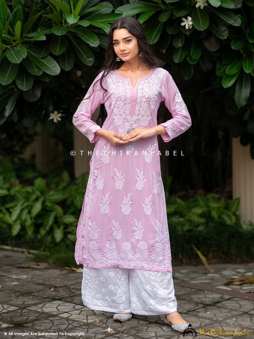 chikankari straight kurtis, modal chikankari kurti, chikankari straight kurti in modal fabric online, Buy baby pink chikankari kurti online for women at best prices