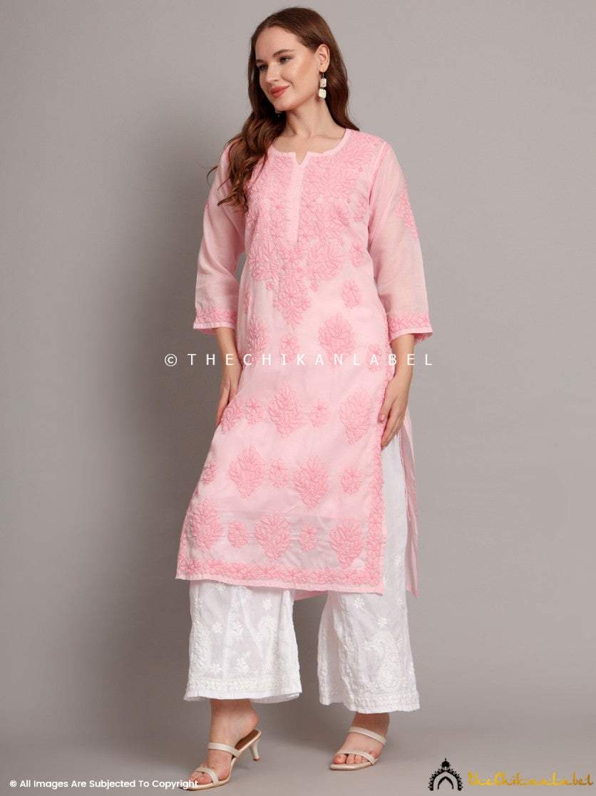 Baby Pink Naina Cotton Chikankari Straight Kurti with inner