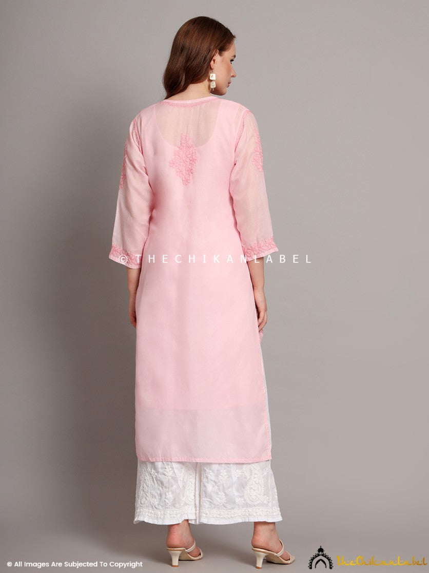 Baby Pink Naina Cotton Chikankari Straight Kurti with inner