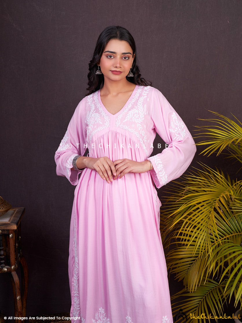Baby Pink Nayra Modal Chikankari Anarkali ,Chikankari Anarkali In Modal Fabric For woman